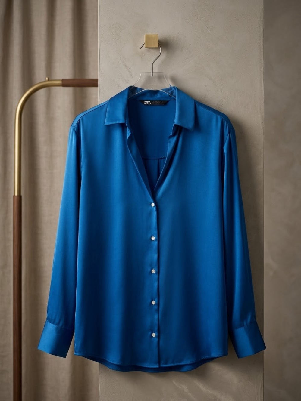 Zara Silk-Blend Blue Button-Down Blouse